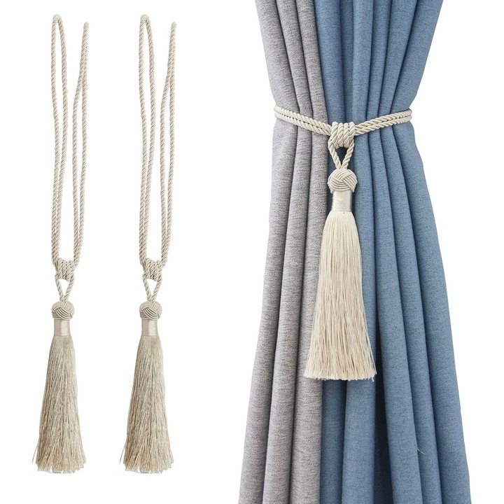 Legatori perdea din bumbac si poliester, set 2 piese, bej, lungime 60cm