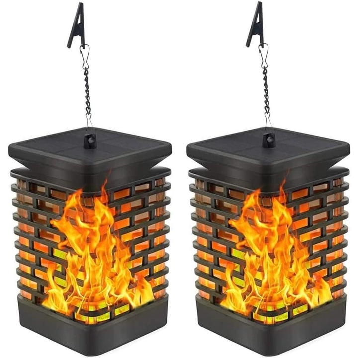 Lampi solare, 2 bucati, design rezistent la apa, efect de flacara, pentru exterior