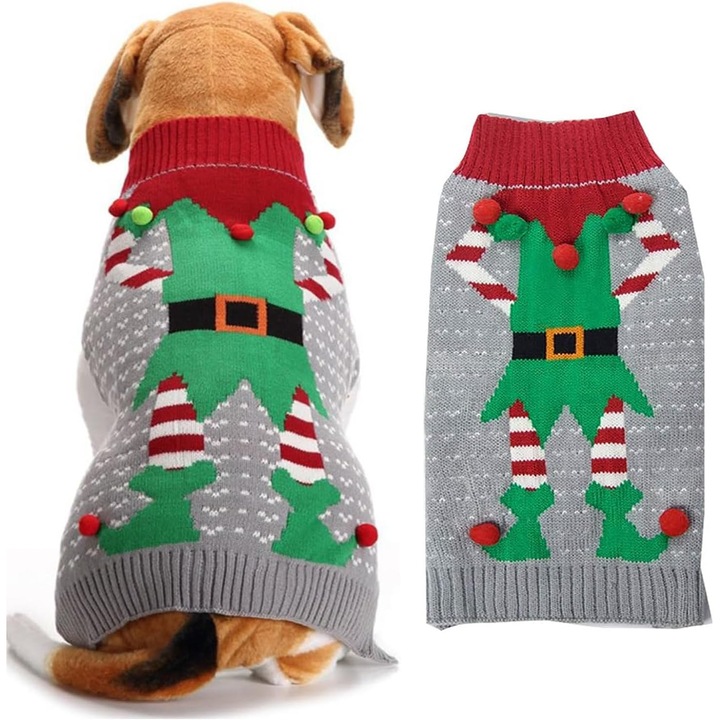 Pulover de Craciun pentru caini, clown elf, acrilic, XL, multicolor