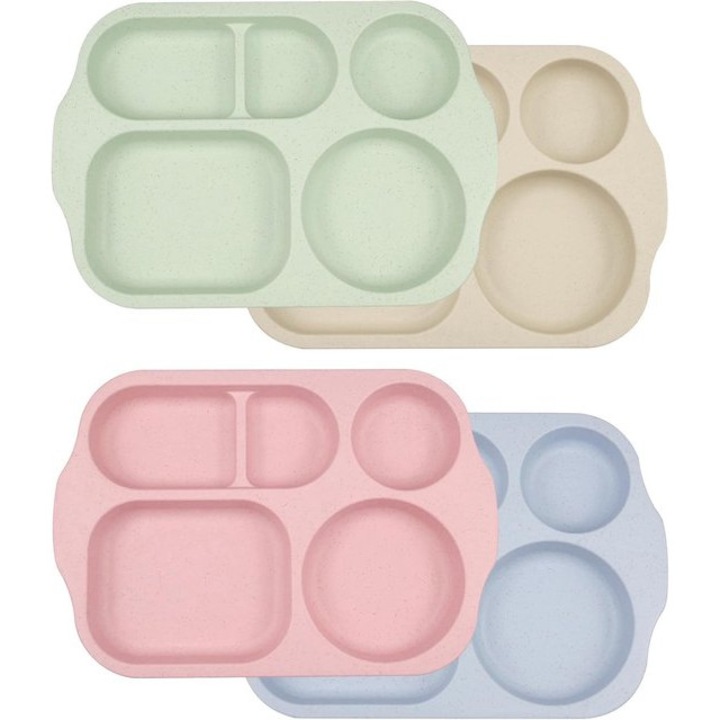 Set farfurii pentru copii, 5 compartimente, multicolor, 4 piese