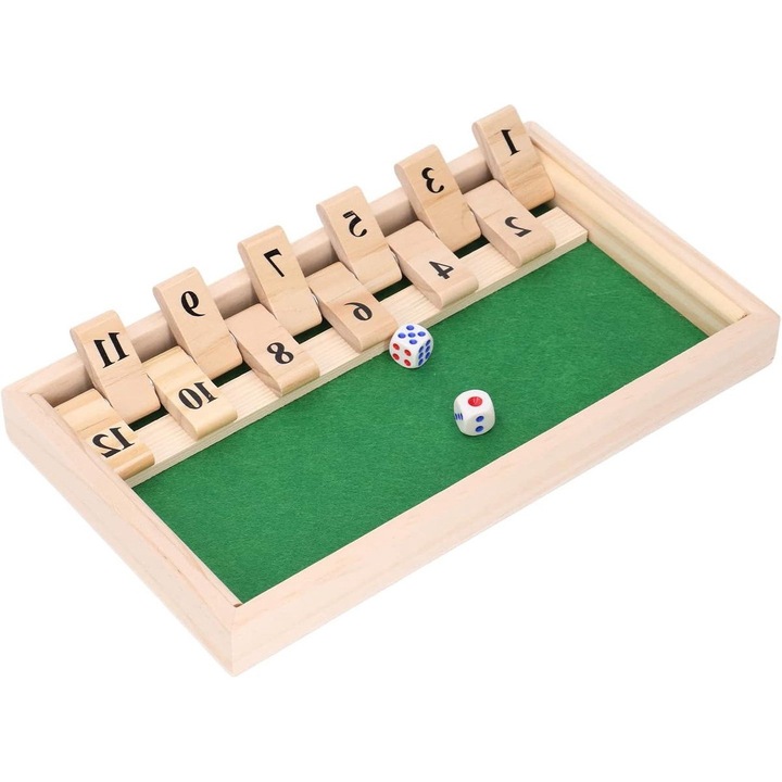 Joc de societate din lemn, cu 12 numere si zaruri, design multifunctional, impermeabil, 45x45cm