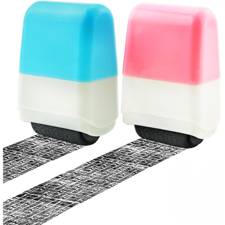 Set de stampile pentru protectia identitatii, 2 piese, albastru + roz, portabil