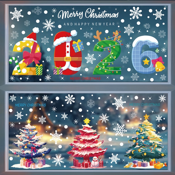 Stickere decorative Craciun, set, autocolante statice pentru geam, stil 1