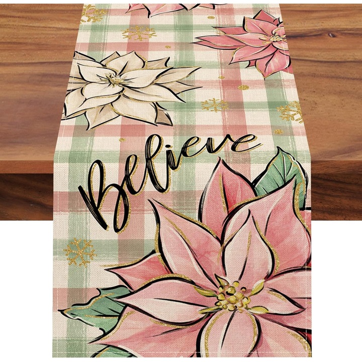 Fata de masa, roz petala, decorare petrecere de iarna, 33x183cm, set