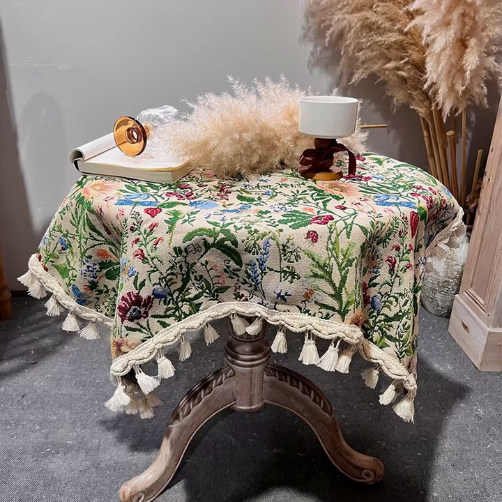 Fata de masa rotunda vintage, jacquard, 140x140cm, verde, set 1 bucata