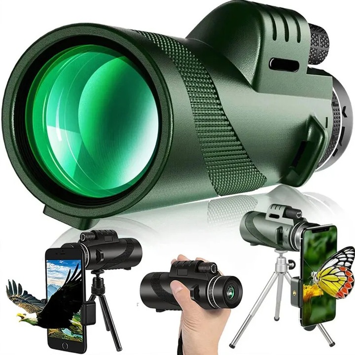 Monocular 80x100, inalta definitie, portabil, pentru observatii in aer liber