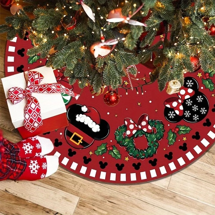 Fusta decorativa pentru baza brad de Craciun, imprimeu nou, elemente aurii, 120cm, set