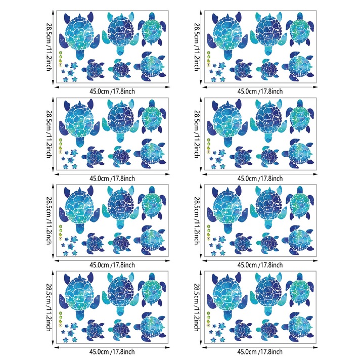 Set de 24 stickere decorative cu testoase pentru camere de copii, birouri, bai, multicolor