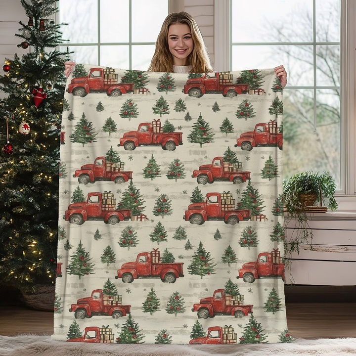 Patura de Craciun, 150x200cm, rosu-verde, multi-functionala