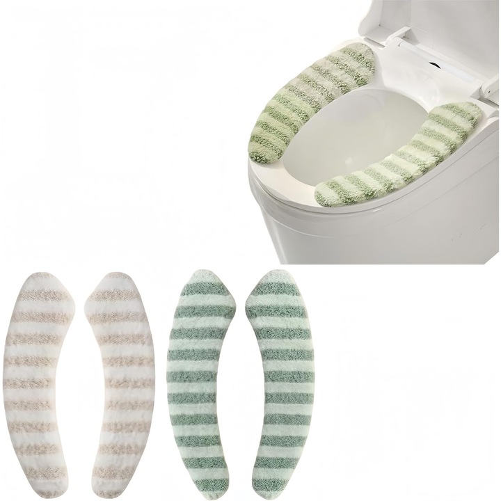 Set de huse pentru capac de toaleta, roz si albastru, cu maner, design universal, potrivit pentru toalete standard