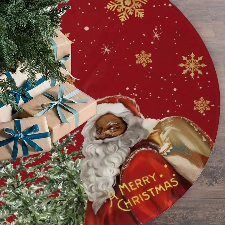 Fusta decorativa pentru baza brad de Craciun, imprimeu nou, elemente aurii, 120cm, set