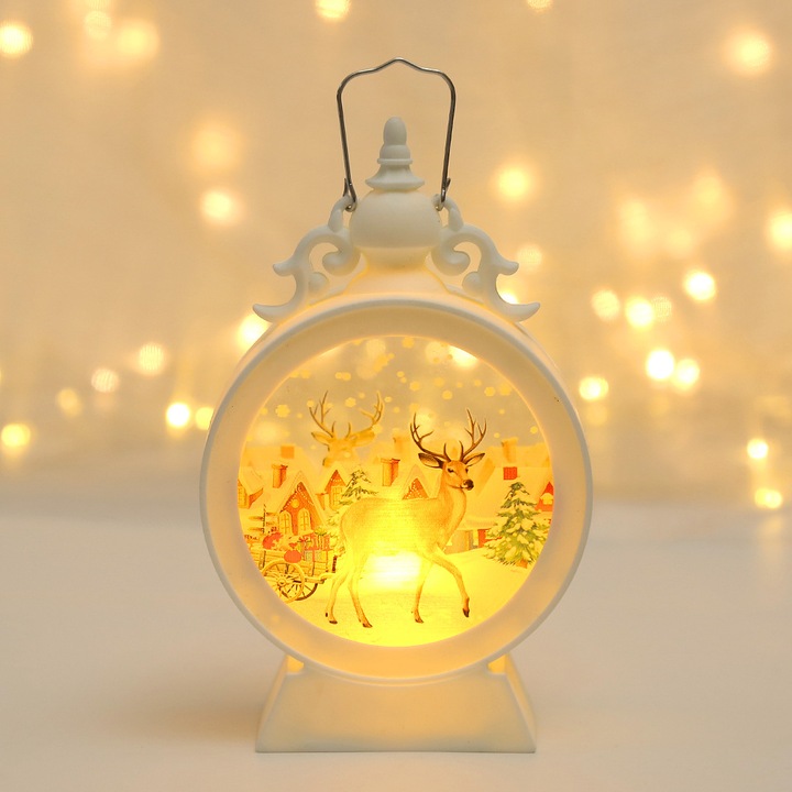 Set de felinare decorative de Craciun, LED, 3 modele albe, 15.5x9cm