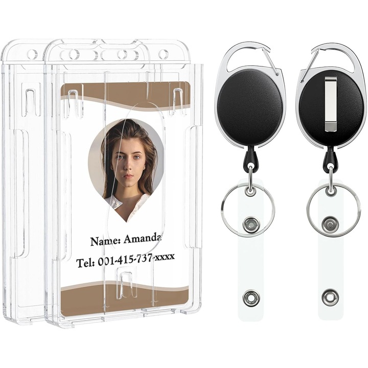 Suporturi documente transparente, 2-set, design vertical, pentru carduri de student, ID, birou