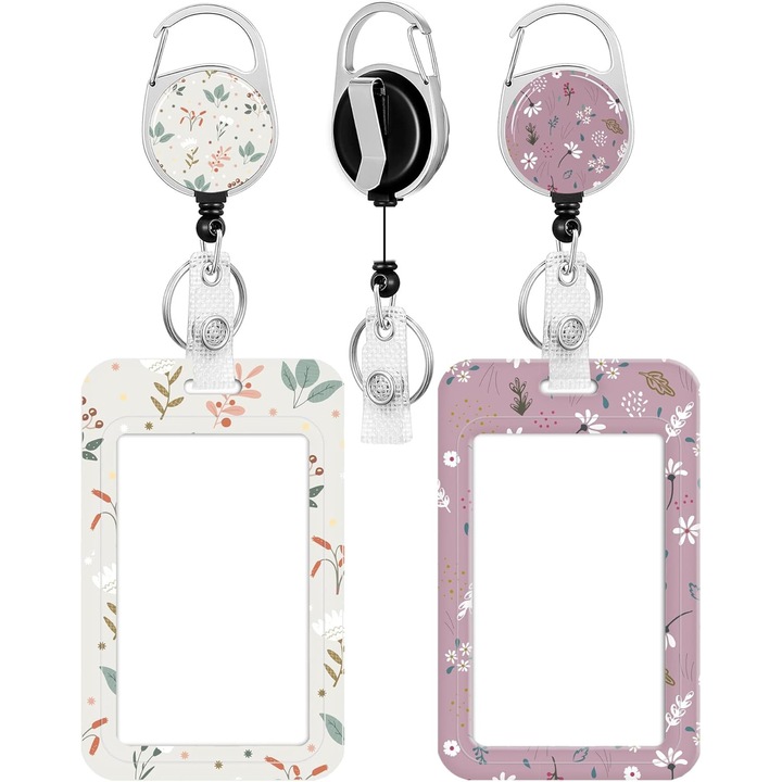 Set suporturi ID personalizate, 2 modele, roz si alb, pentru carduri de munca sau credit.