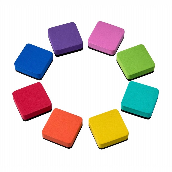 Set 24 bureti stergator pentru tabla alba, 8 culori, patrati, 5x5x2cm