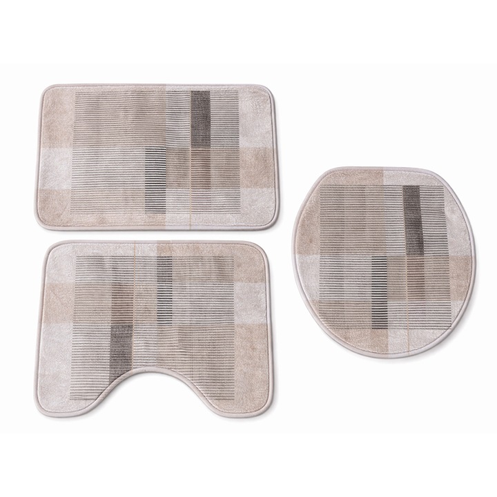 Covorașe baie flanel Romprofix set 40x60cm, 40x50cm, 40x45cm, dungi