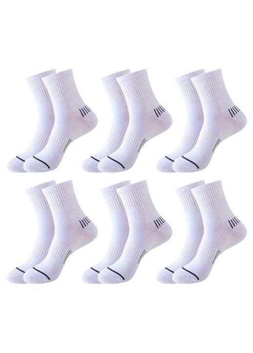 Sosete barbati, 6 perechi, sport, alb, medii