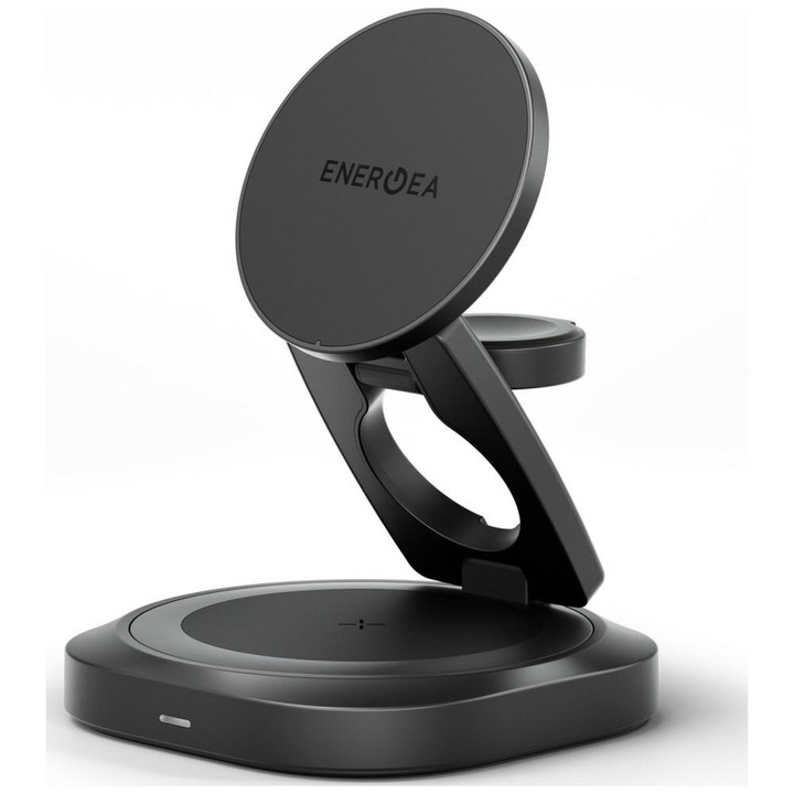 Încărcător wireless 3 în 1 Energea Alumag GYRO 360, Pliabil, 25W, Gunmetal, Dimensiuni 83x83x29mm