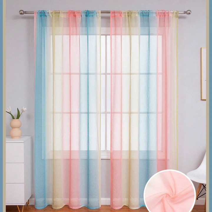 Perdele transparente roz gradient, set 2 panouri, 140x260cm