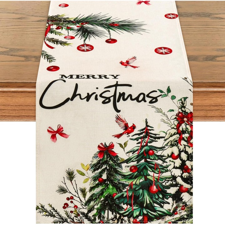 Fete de masa, runner de Craciun, design modern, multicolor, 32x183cm