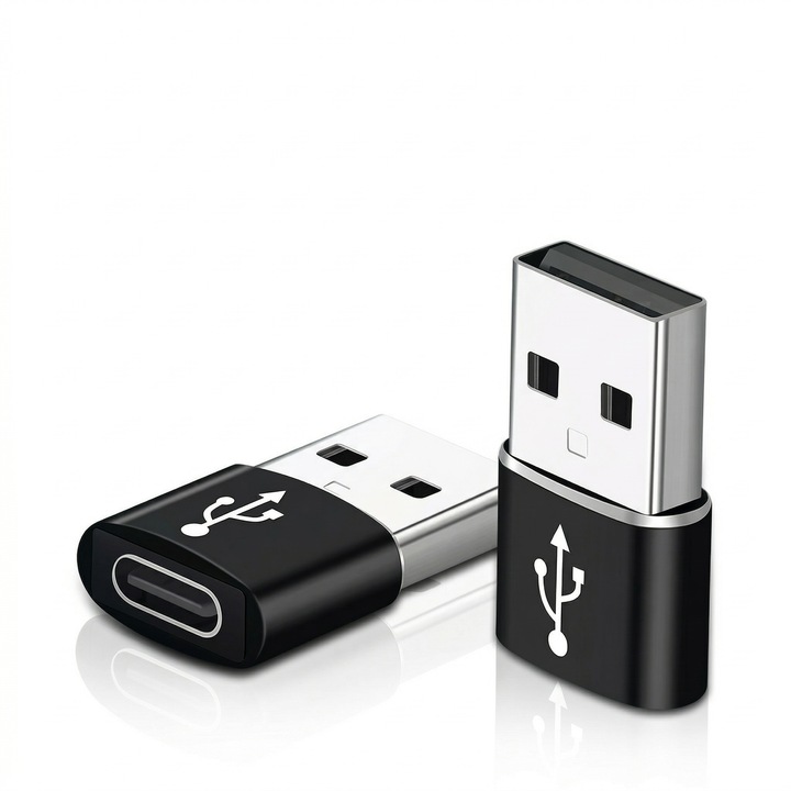 Adaptor USB-A (Tata) la USB-C (Mama) Wyred by Monga - Convert AC, Negru, Transfer Date, Incarcare Rapida, Suport Casti si Microfon Type-C, Aliaj Aluminiu
