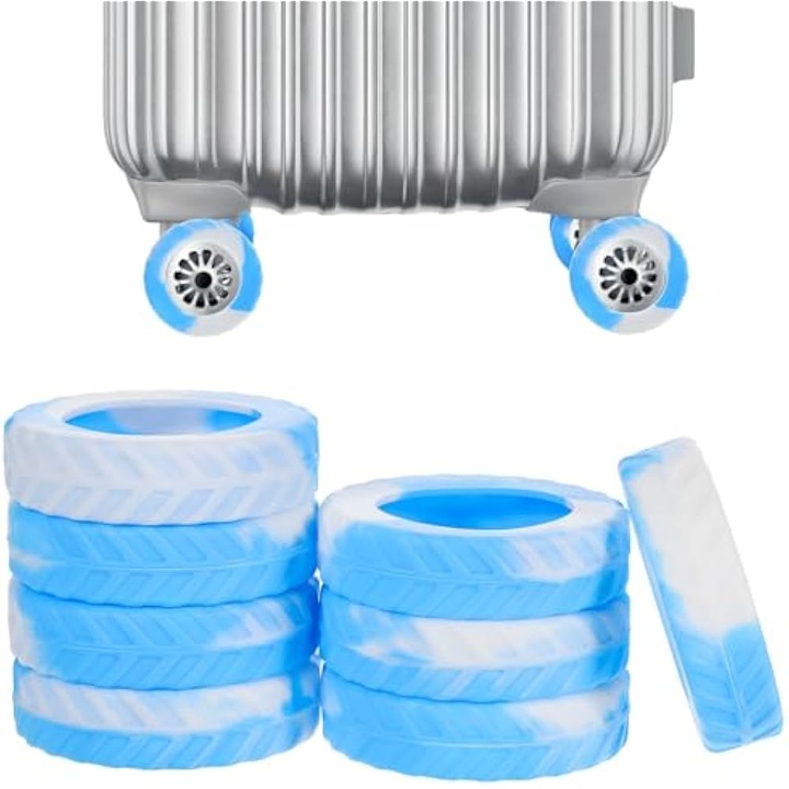 Set de 8 protectii din silicon pentru roti de valiza, design tip scaun, multicolor, 2.2-2.4 inch