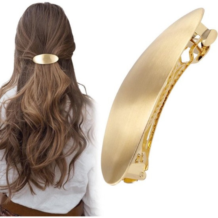 Agrafa de par metalica vintage, design oval, aurie, pentru toate tipurile de par