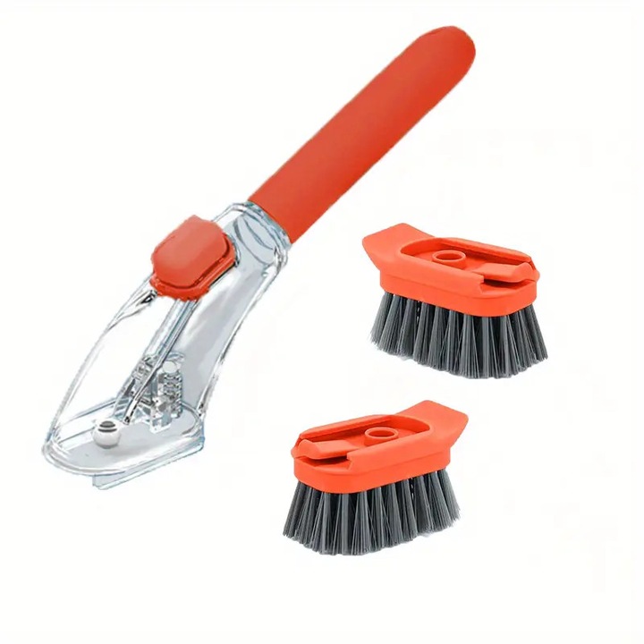 Set de 3 perii de spalat vase, perie de mana cu dispenser de sapun, utilizare pentru bucatarie, vase, podele, exterior