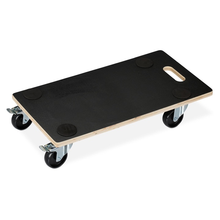 Carucior de transport marfa Relaxdays, 58 x 30 x 11.5 cm, Capacitate incarcare 400 kg, Lemn, Negru