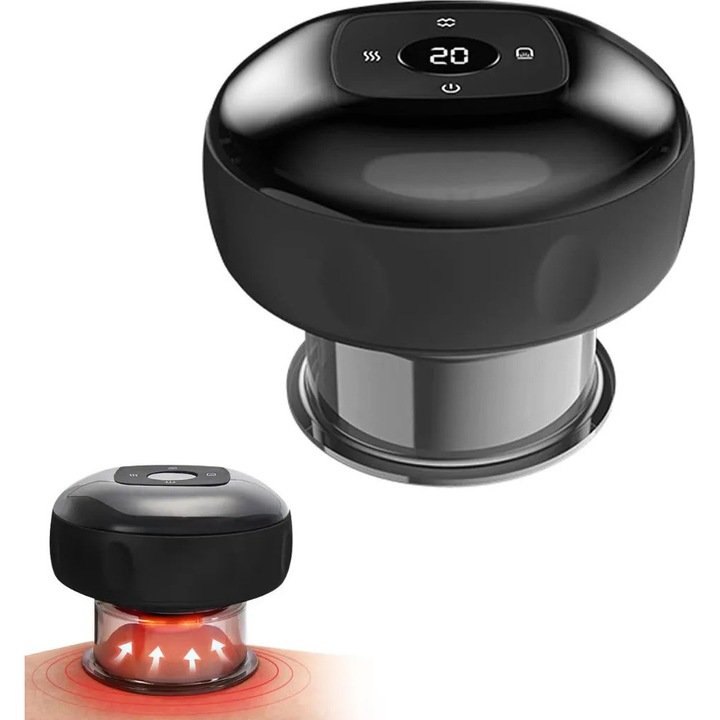 Dispozitiv de masaj cu ventuze electrice, 12 niveluri de suctiune, 12 niveluri de caldura, portabil, cu acumulator 1500 mAh