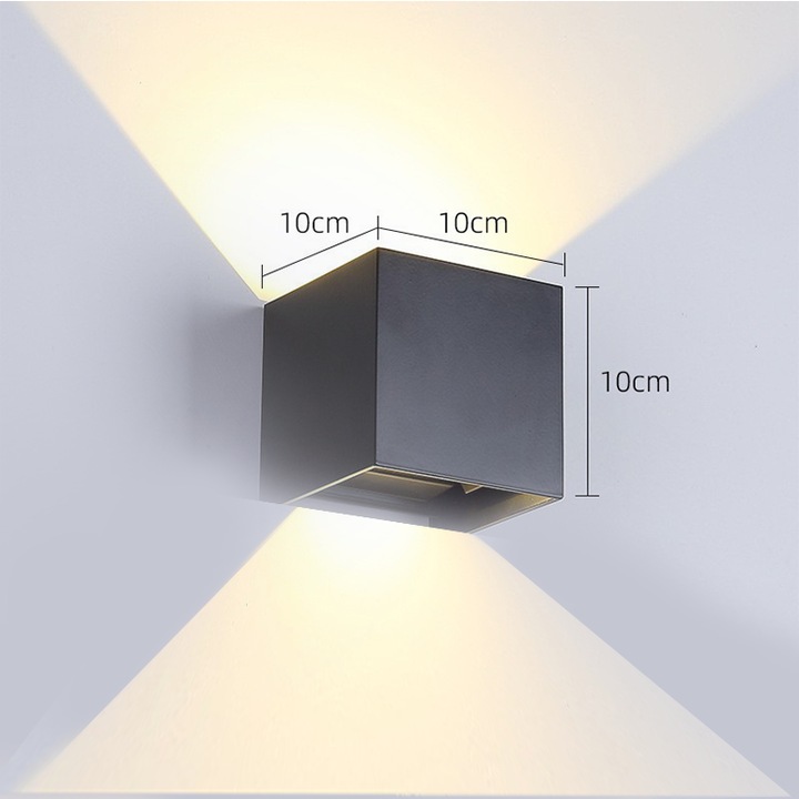 Aplice LED cu senzor de miscare, 2 bucati, negru, 12W, alb cald, 10x10x10cm, waterproof, ajustabile, pentru interior si exterior