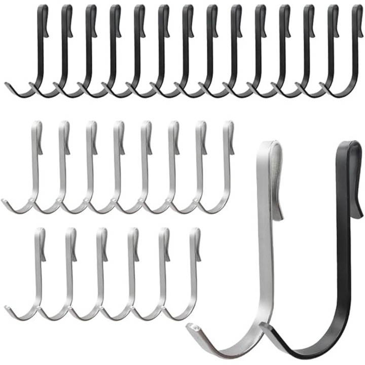 Set 30 suporturi perete pentru dus, S-shaped, negru si argintiu