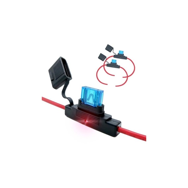 Suport sigurante cu LED, 12V/24V, 50A DC, design compact impermeabil, cablu 8 AWG, set de 2 bucati