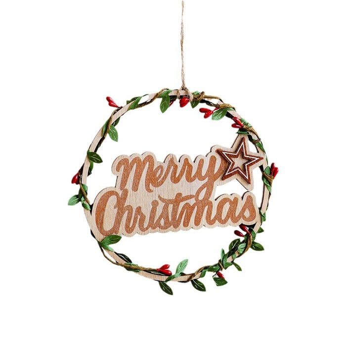 Set decoratiuni de Craciun din lemn, semne cu litere, coronite, inele de bun venit - 2 bucati, Stil A