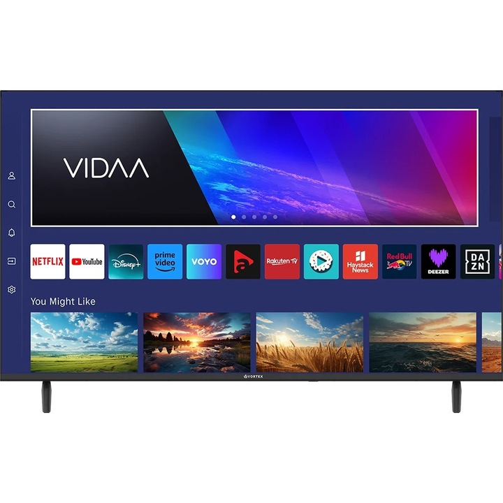 Televizor LED Smart VORTEX V43PT1VS, Full HD, 109cm, Wifi, sistem operare Vidaa, Margini subtiri, Netflix, Youtube, Hbo, Clasa E, Negru