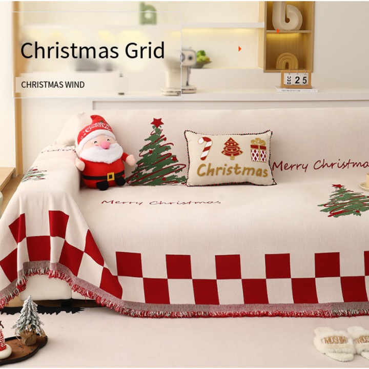 Husa canapea tematica de Craciun, design brad, 70x59 inci, set decorativ pentru living