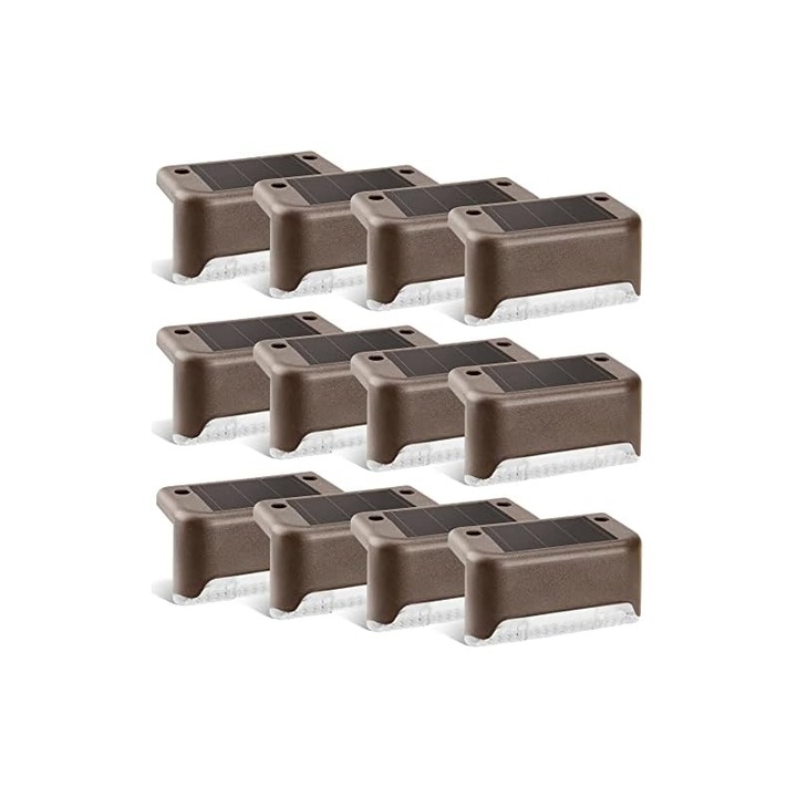 Lampi solare, set 12 buc, iluminat exterior, rezistente la apa, culoare maro, alb cald