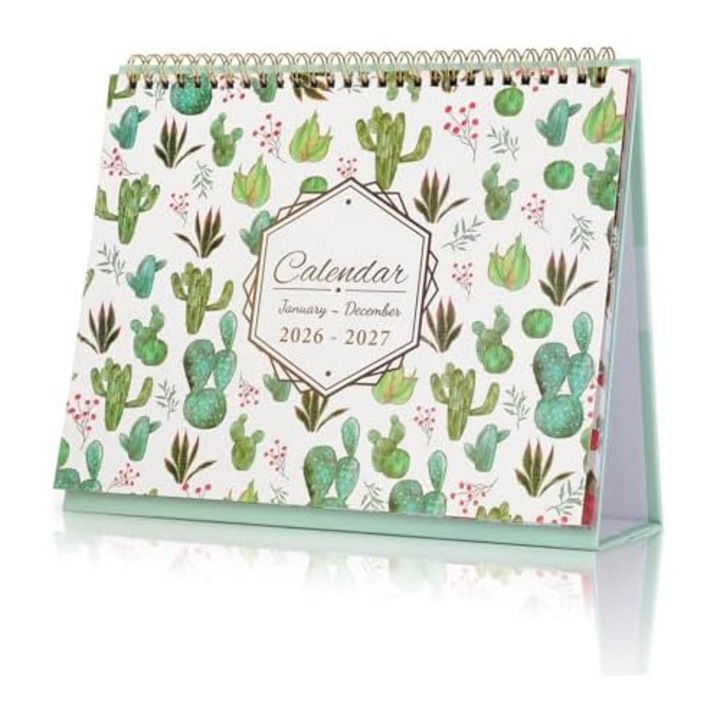 Calendar de birou 2026-2027, lunar, 24 luni, pagini detasabile, format flip