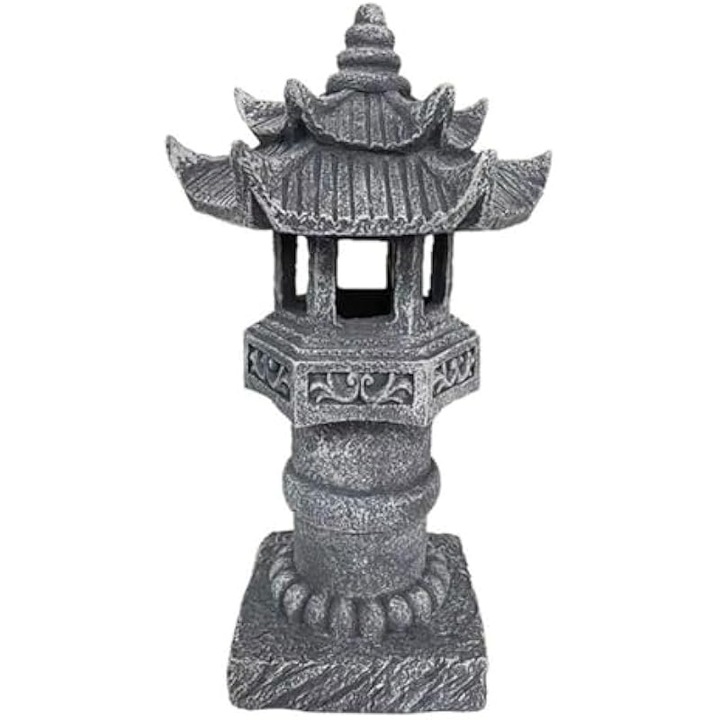 Lampa solara pagoda, design din piatra, rezistenta la intemperii, 12.2x12.2x30.5cm, decorativa pentru gradina