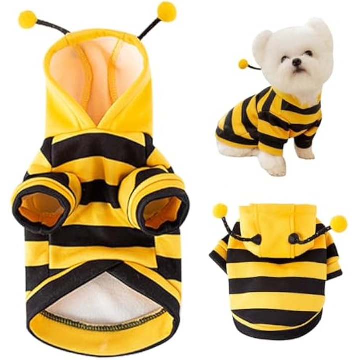 Costum pentru caini, costum de albina, cu D-ring, marimea M, material moale, pentru iarna, ideal pentru caini mici, set de roluri.