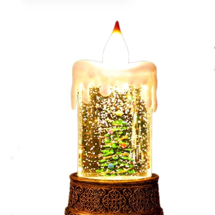 Lampa electronica de Craciun in forma de lumanare, design fulg de zapada, efecte cu Mos Craciun, baza retro, set.