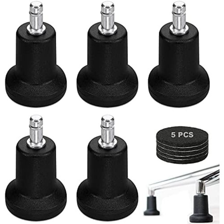 Set 5 roti pentru scaune de birou, nylon, negru, protectie podea, usor de instalat