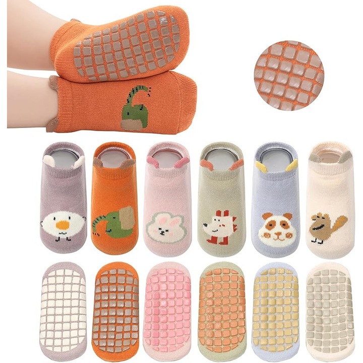 Set de 6 perechi de sosete pentru copii, design cu pasare, bej, 3-5 ani