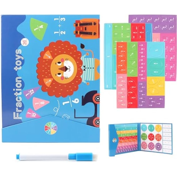 Set jucarii educationale magnetice, 102 piese, fractii si procente, culori vibrante, pentru copii 7+