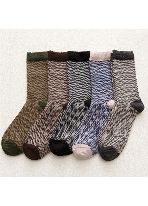 Sosete barbati, 5 perechi, din lana, stil etnic, medii, pentru iarna