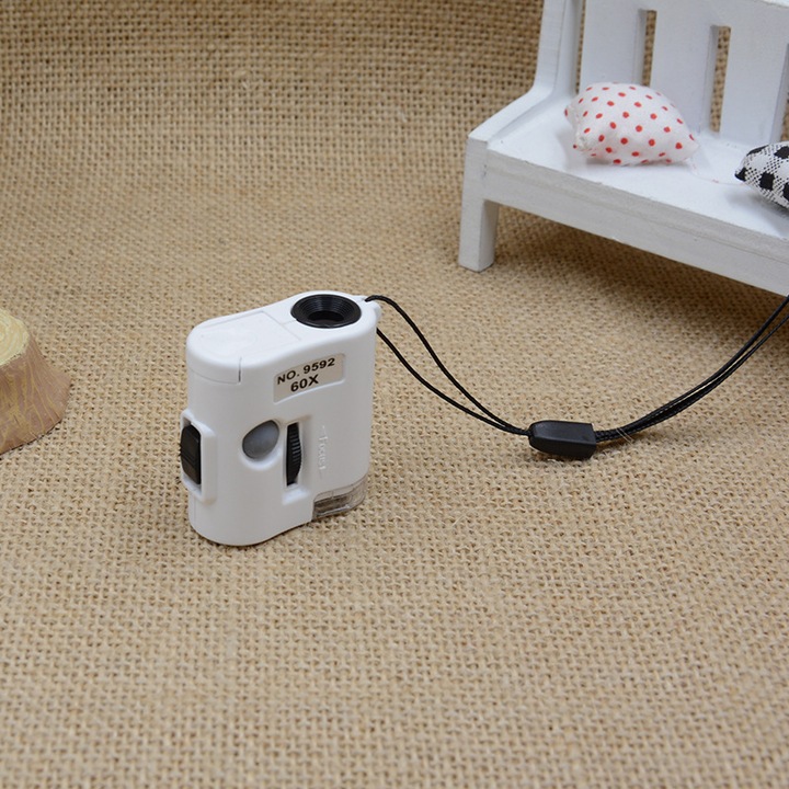 Lupa portabila 60x cu LED si lumina UV, mini, cu curea de mana, pentru identificarea bijuteriilor