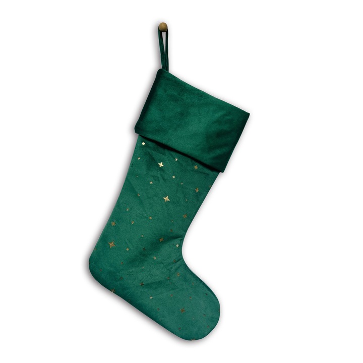 Ciorapi de Craciun, set personalizat, stil verde, broderie aurie, 2 bucati