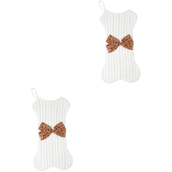 Set de 2 ciorapi tricotati pentru Craciun, ornamente de brad, decoratiuni festive, multicolor, 30x15cm