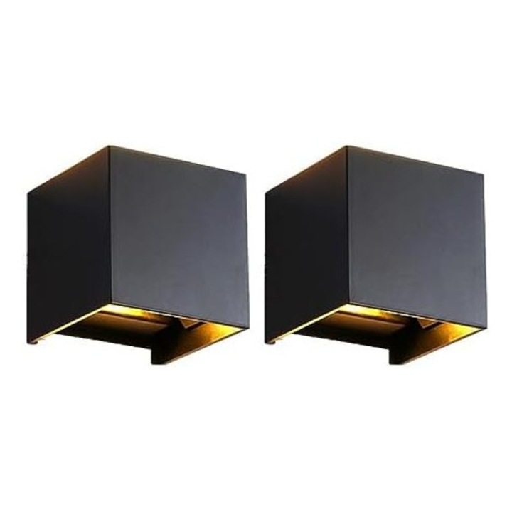 Aplica exterioara moderna, 6W, 925LM, unghi de iluminare ajustabil 3000/6000K, set de 2 bucati, negru, IP65