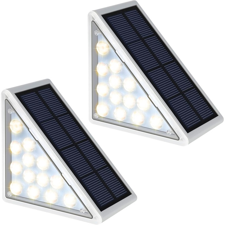 Соларни лампи, 2 LED светлини за стълби, топла бяла светлина